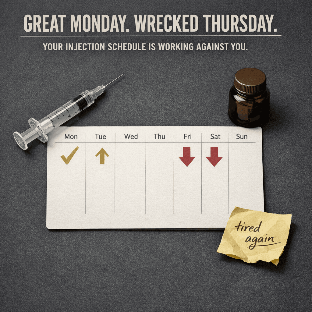 You're Injecting Once a Week. Your Testosterone Crashes on Day Four - Here's the Pharmacokinetic Proof